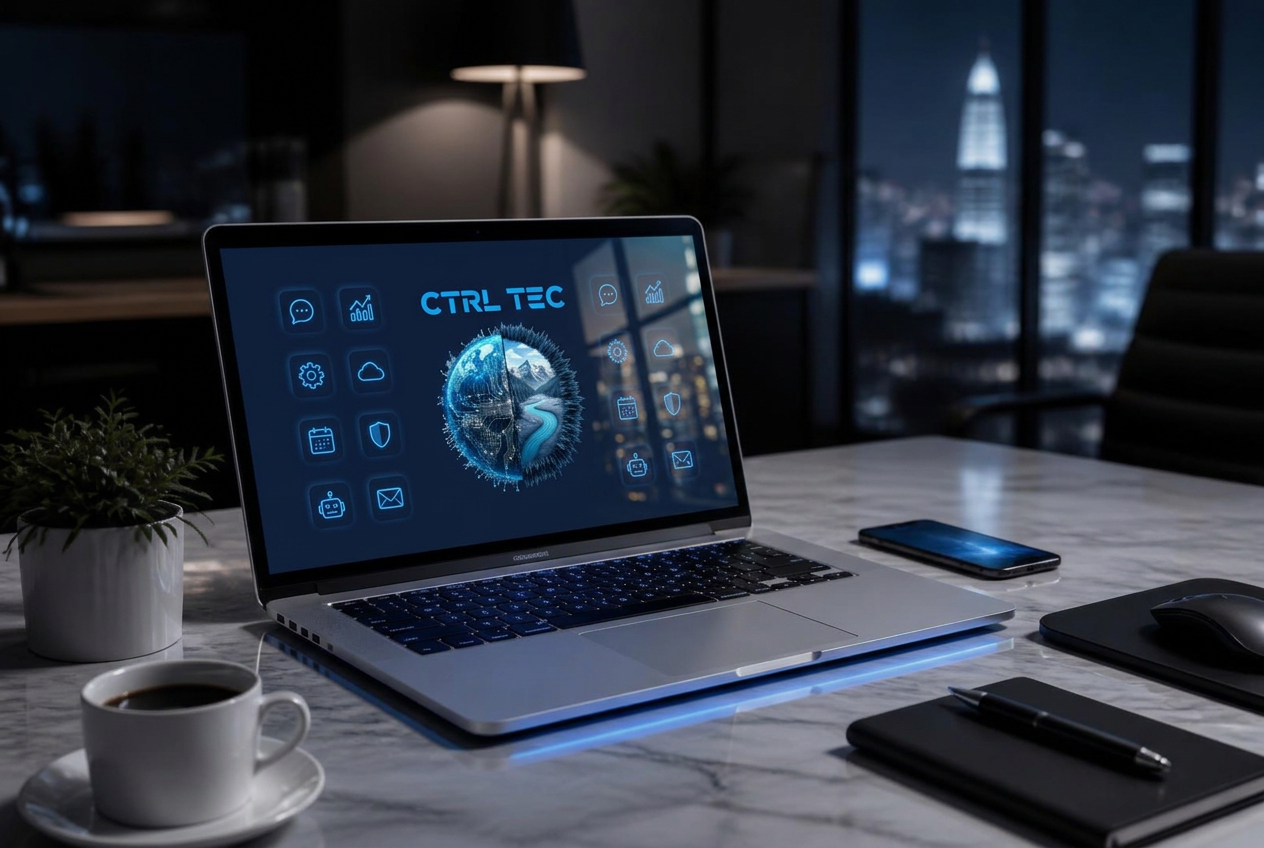 Notebook exibindo dashboard CRM desenvolvido pela CTRL TEC